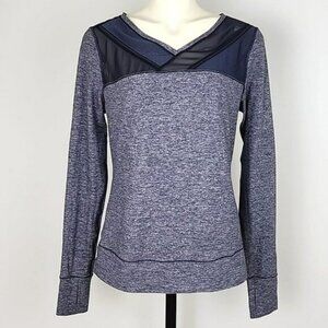 Lululemon Just Breathe Long Sleeves Top Heathered Blue Thumbholes Mesh Size 10